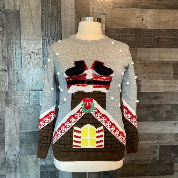 Santa Chimney ugly Christmas sweater small kidcore holiday party snow winter - Picture 7 of 12